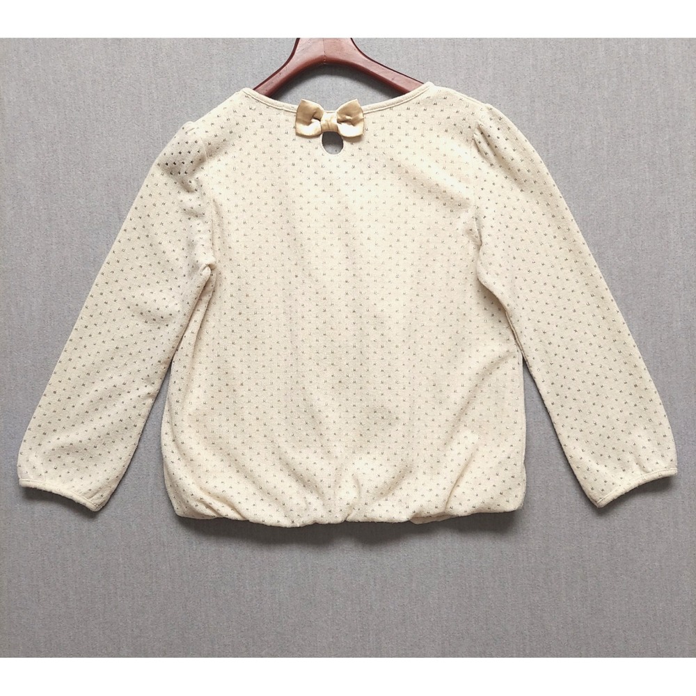 Womens Knit Top L Cream Long Sleeve‎ Keyhole Bow Dot Pattern Dainty Sweater